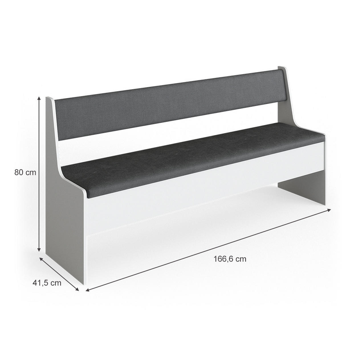 ESSZIMMER-ECKBANK Roman Weiß 166.6 x 41.5 cm - Anthrazit/Weiß, Holzwerkstoff (41.5/80/166.6cm) - Vicco