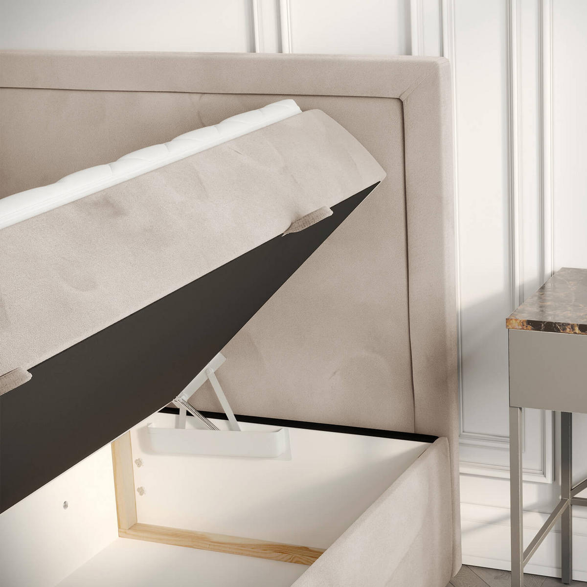 BOXBETT Jodan 120/200 cm Beige im Magic Velvet Stoff - Beige/Schwarz, Holz/Holzwerkstoff (120/200cm) - AltaBeds