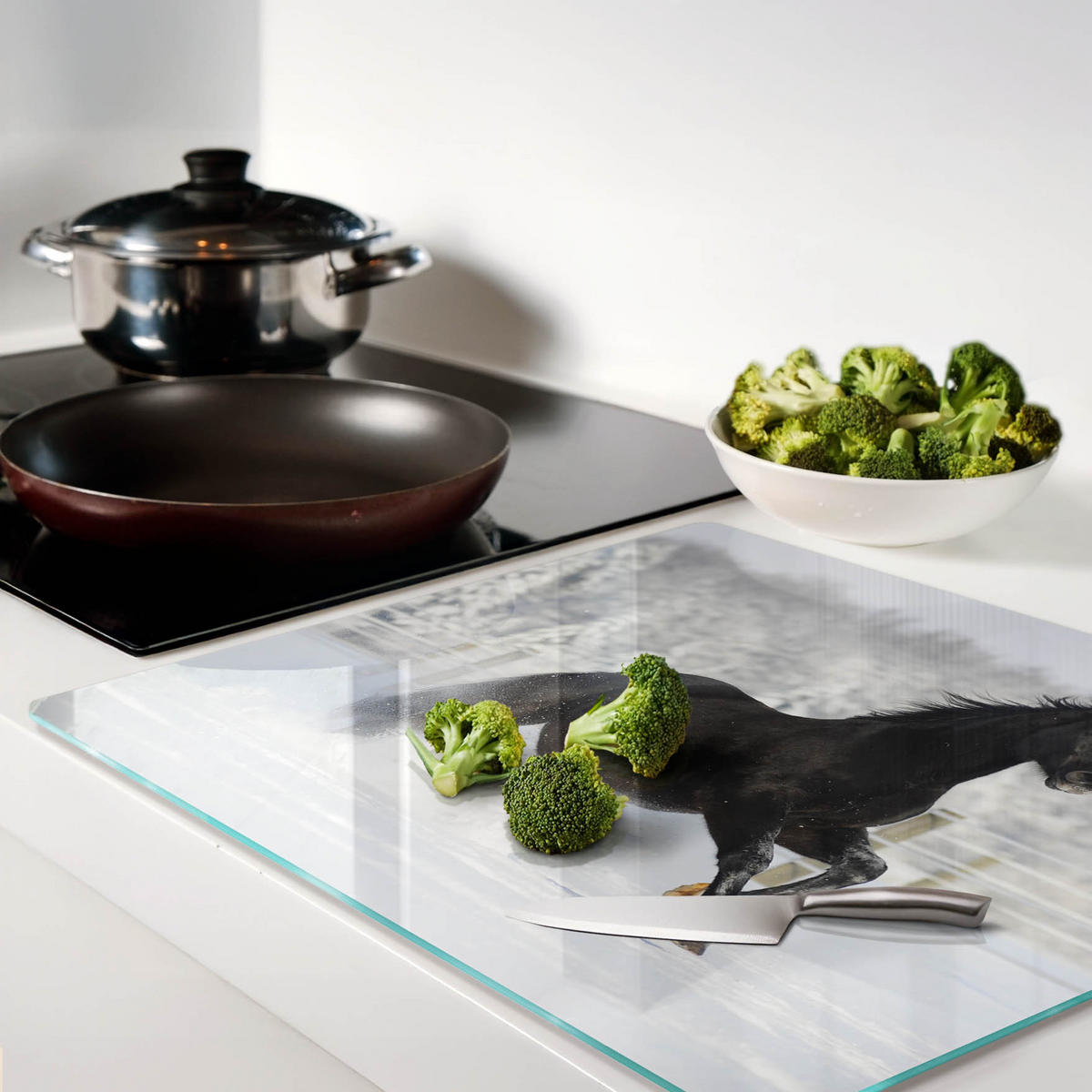 GLASPLATTE 60x52 cm Pferd Schnee - Braun, Glas (60/52cm) - TULUP