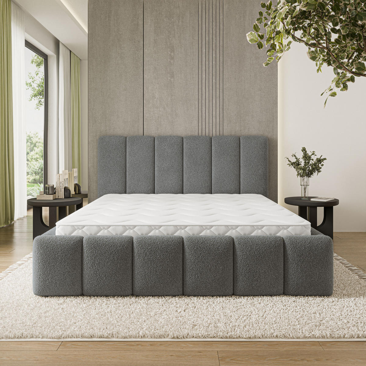 POLSTERBETT ATTORA Q 180x200 cm mit Bettkästen - Grau - Grau, Holz (180/200cm) - MASSENO