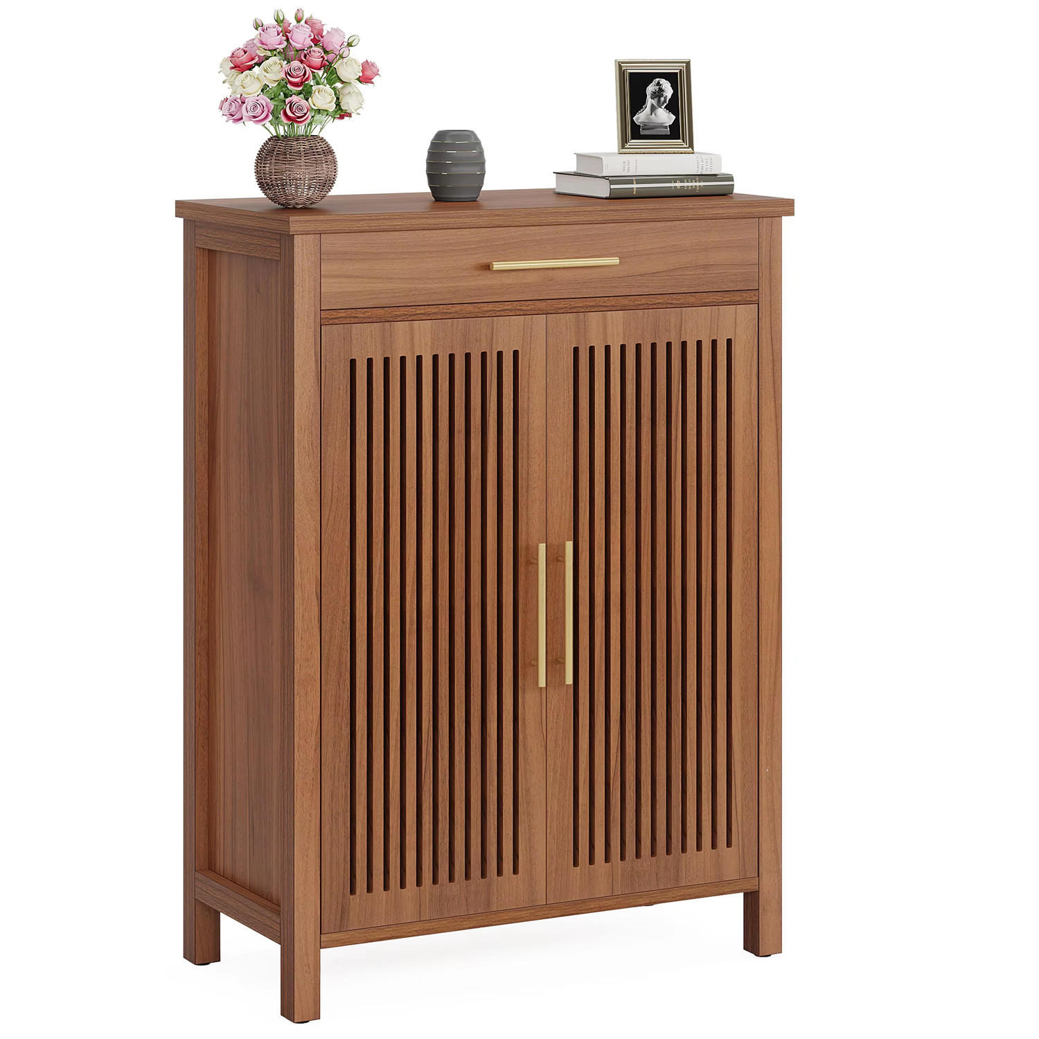 SCHUHSCHRANK mit Schublade & Lamellentüren - Braun, Holz (80/109/36cm) - Kaket