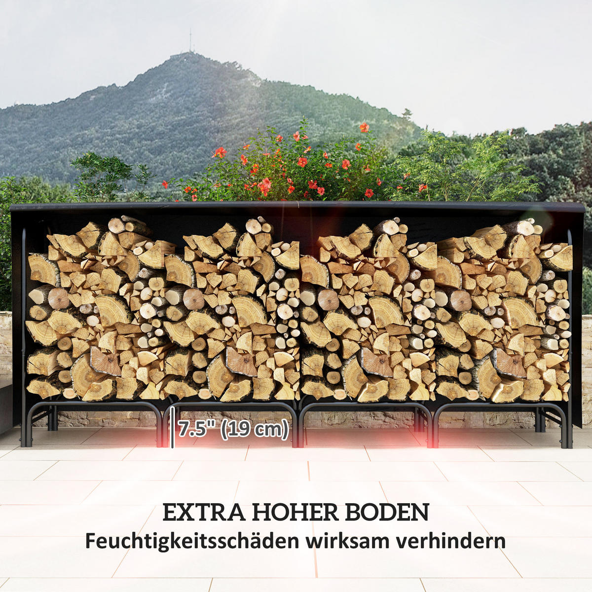KAMINHOLZREGAL bis 200 kg - Schwarz, Metall (36/99/240cm) - Outsunny