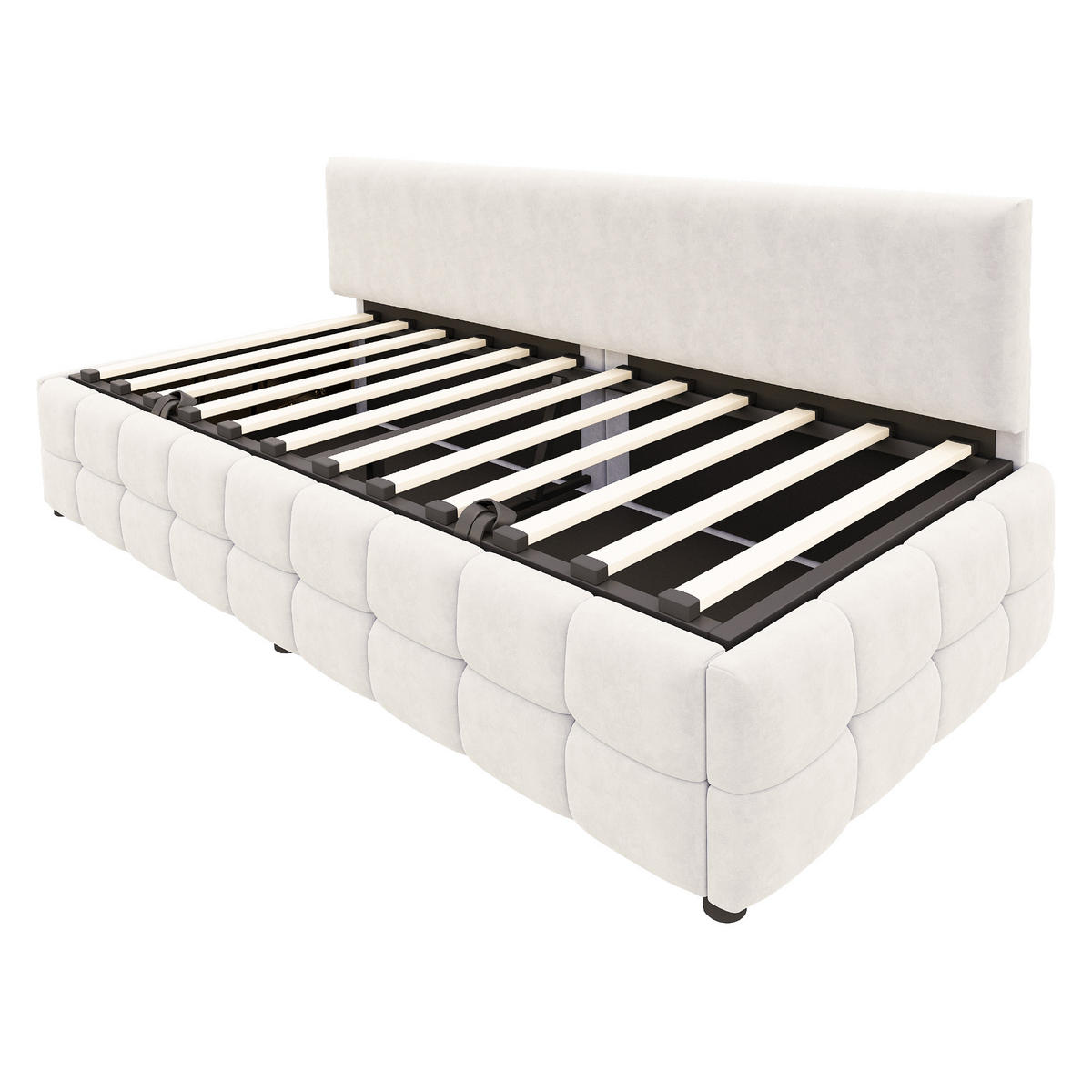 POLSTERBETT 90/200 cm Beige mit hydraulischem Stauraum und klassischem Karomuster - Beige, Textil (90/200cm) - OKWISH