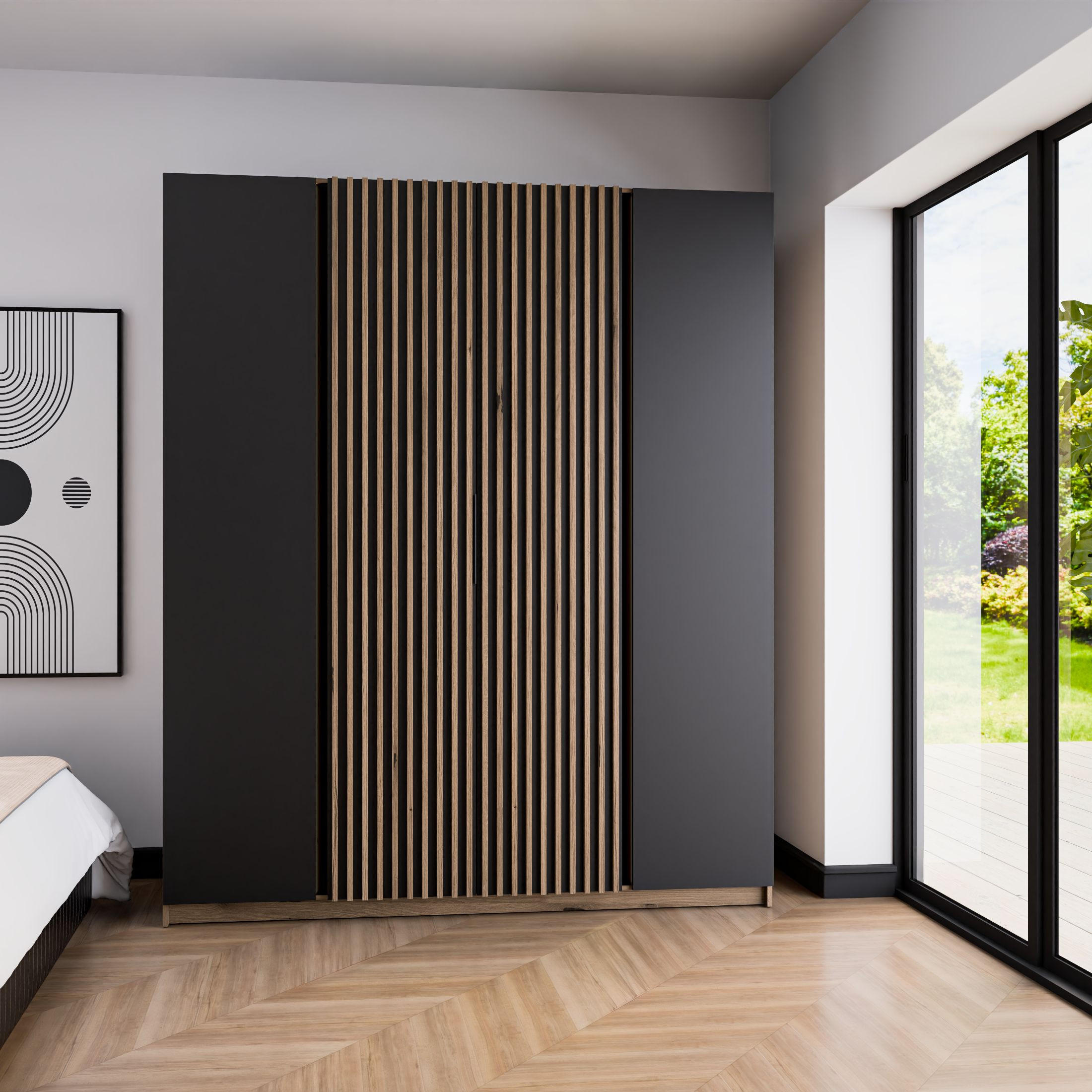 Thumbnail - Masseno Drehtürenschrank, Gold, Holzwerkstoff, 11 Fächer, Rechteckig, 200x239x61.9 cm, Schlafzimmer, Kleiderschränke, Dr...