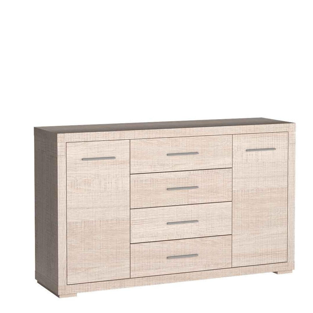KOMMODE SALERNO 148/91/40,5cm mit 4 Schubladen 2 Türen Eichefarben - Eichefarben, Holzwerkstoff (148/91/40.5cm) - MASSENO