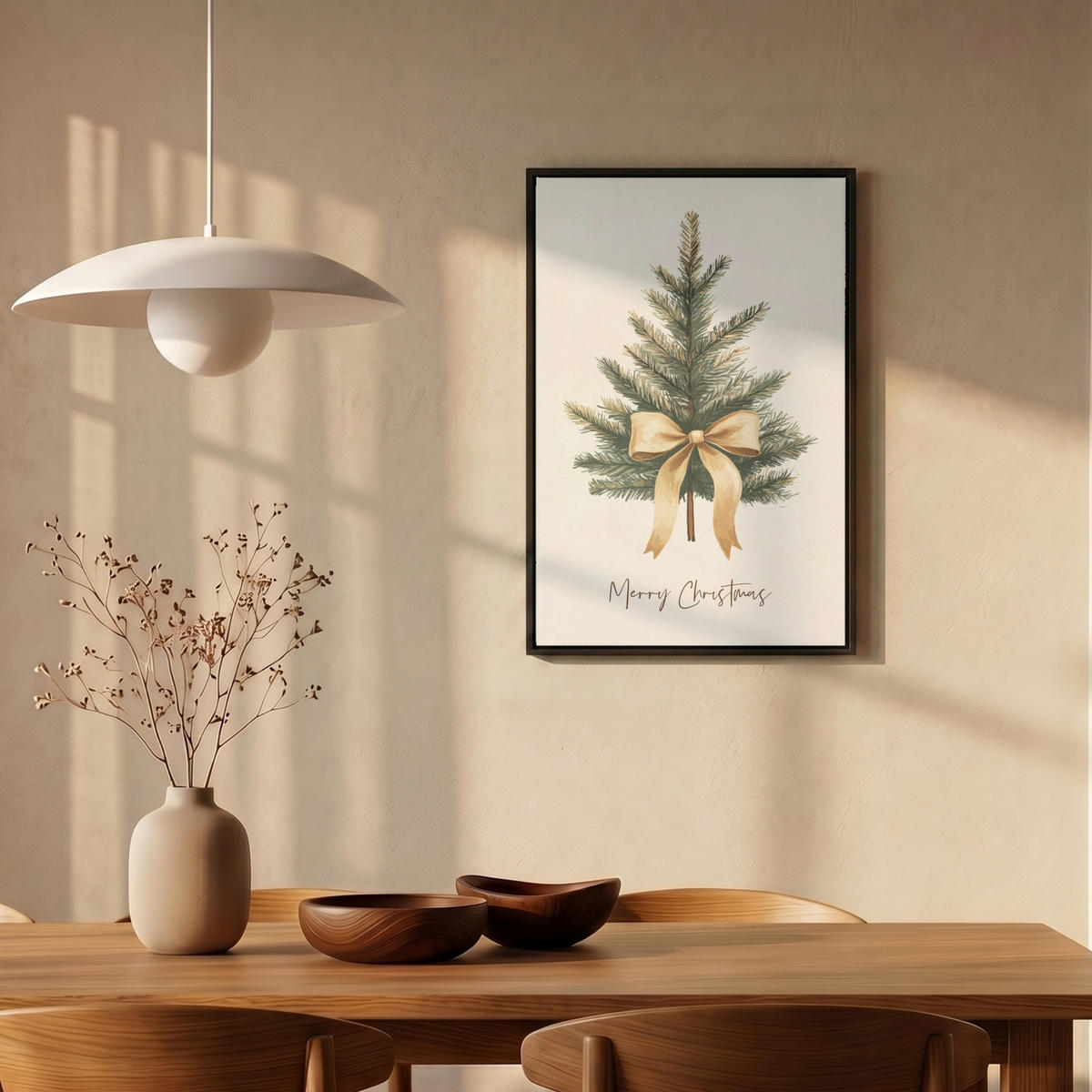 LEINWAND Bilder mit Rahmen - Weihnachtsbaum - Weihnachten - Frohe Weihnachten - Beige - 40x60 - Sandfarben, Textil (40/60cm) - MuchoWow
