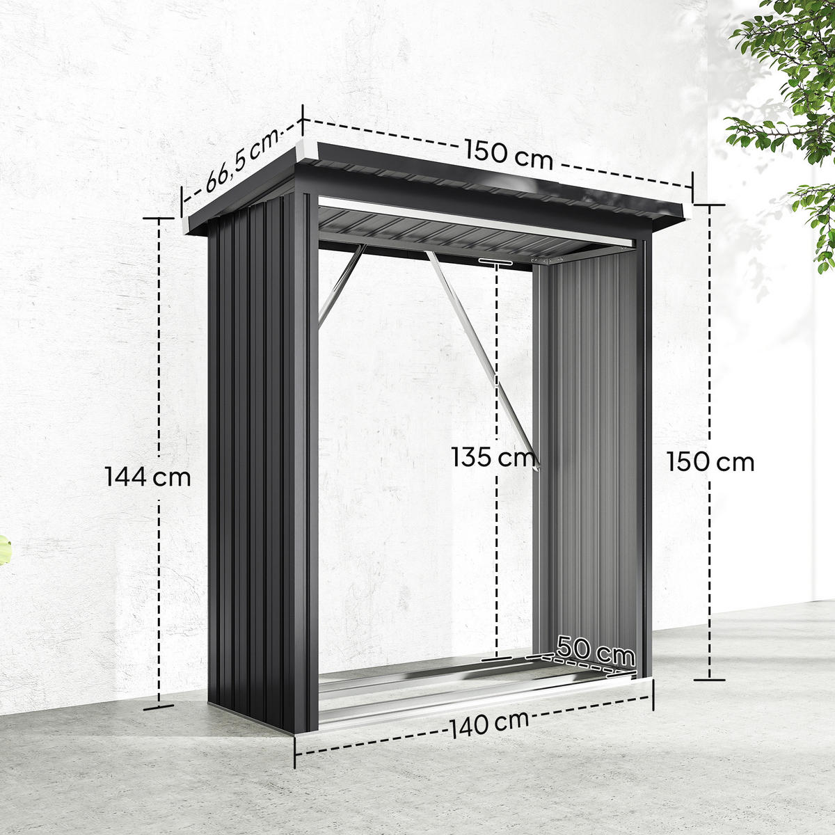 KAMINHOLZREGAL Außen Stahl 150 x 66,5 x 150 cm erhöhtes Brennholzregal Grau - Dunkelgrau, Metall (66.5/150/150cm) - Outsunny
