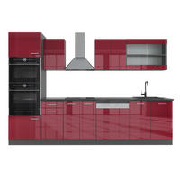 KÜCHENZEILE R-Line Rot Hochglanz/Anthrazit 300 cm mit Hochschrank, ohne Arbeitsplatte - Anthrazit/Rot, Holzwerkstoff (300/81.6/46cm) - Vicco