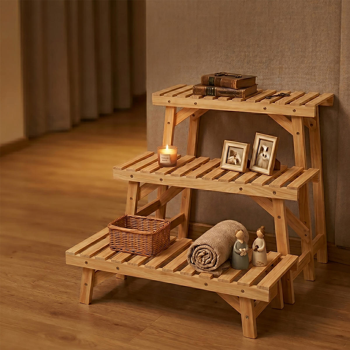 BLUMENSTÄNDER Natur 3er-Set Tannenholz 70x25 cm - Hellbraun, Holz (70/49/25cm) - Relaxdays