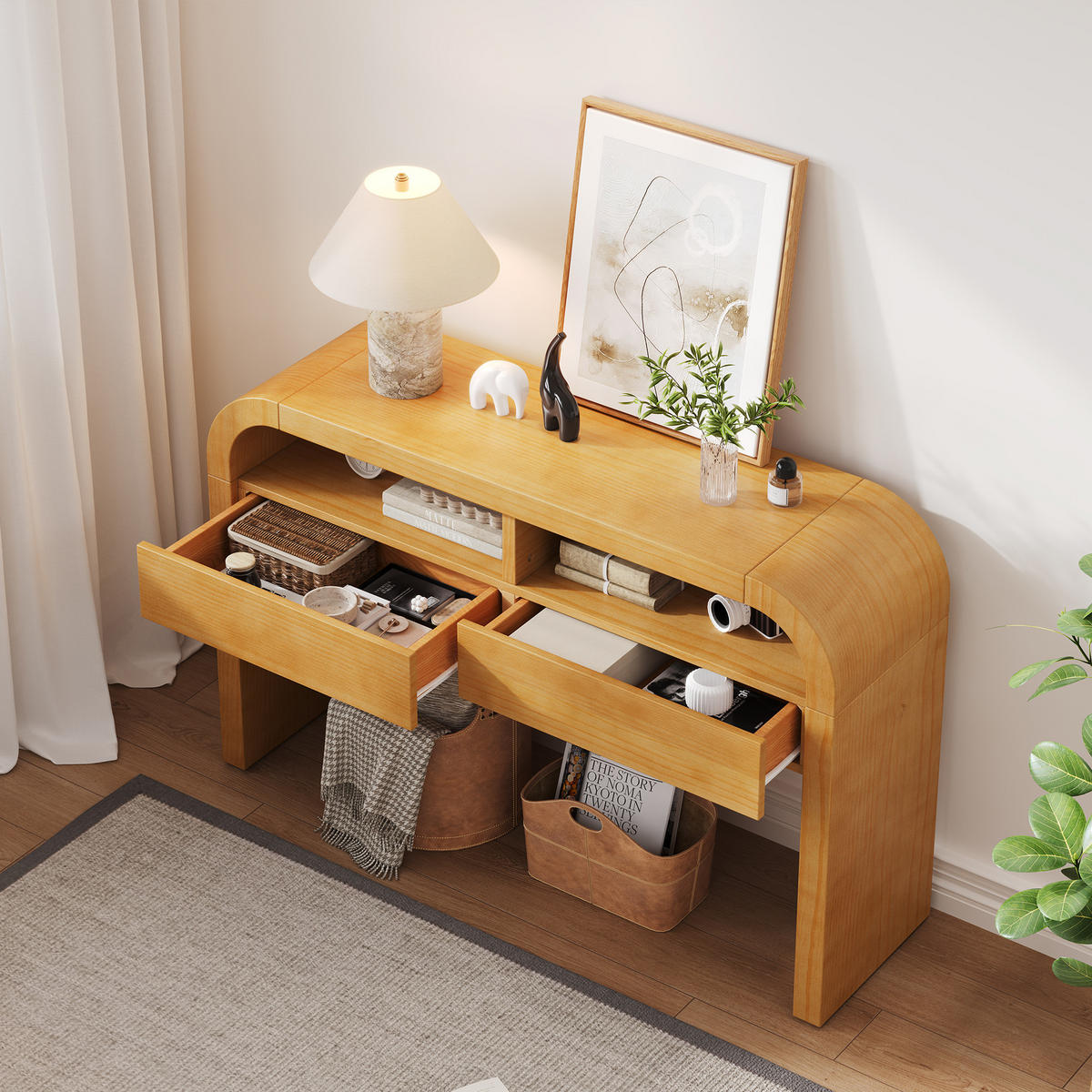 BEISTELLTISCH in Naturfarbe Moderner Konsolentisch mit Schubladen für Diele, Flur und Wohnzimmer, B120/T35.5/H76.5 cm - Naturfarben, Holzwerkstoff/Metall (35.5/120/76.5cm) - STILVORA