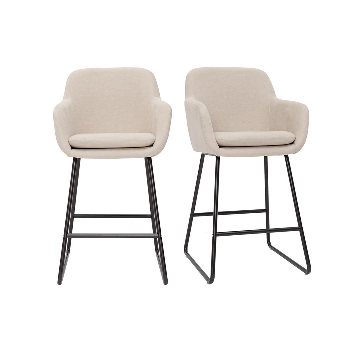 BARHOCKER Stoff Beige Samteffekt H65 2er-Set AMIKA - Beige, Textil (55/96/53cm) - Miliboo