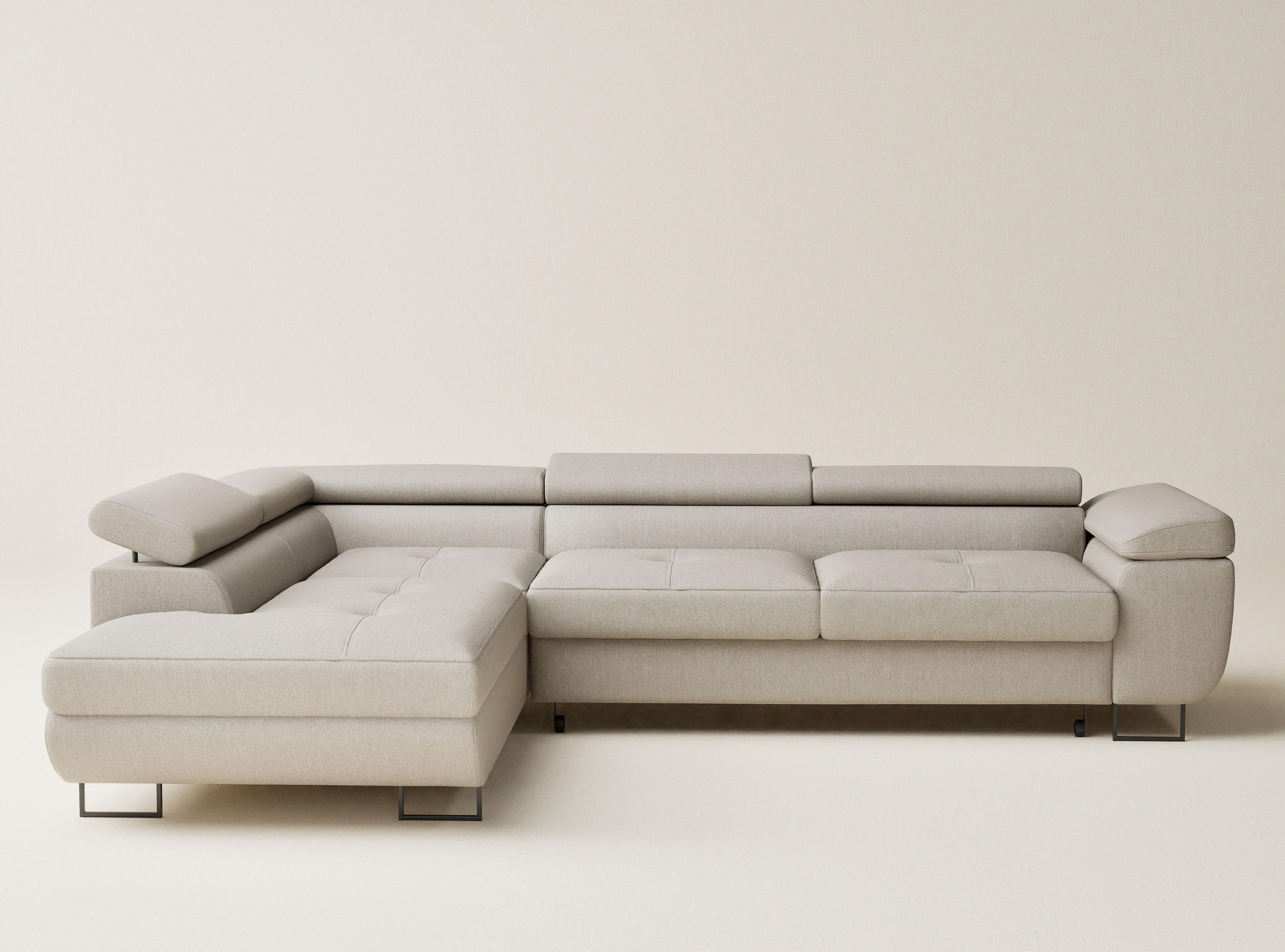 ECKSOFA MIT SCHLAFFUNKTION Concord Beige Webstoff - Beige/Schwarz, Holz/Holzwerkstoff (277/203cm) - Maison de Reve