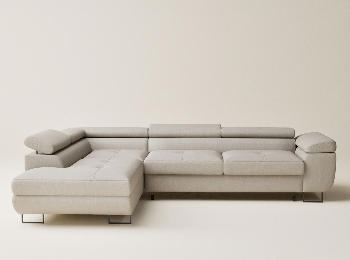 ECKSOFA MIT SCHLAFFUNKTION Concord Beige Webstoff - Beige/Schwarz, Holz/Holzwerkstoff (277/203cm) - Maison de Reve