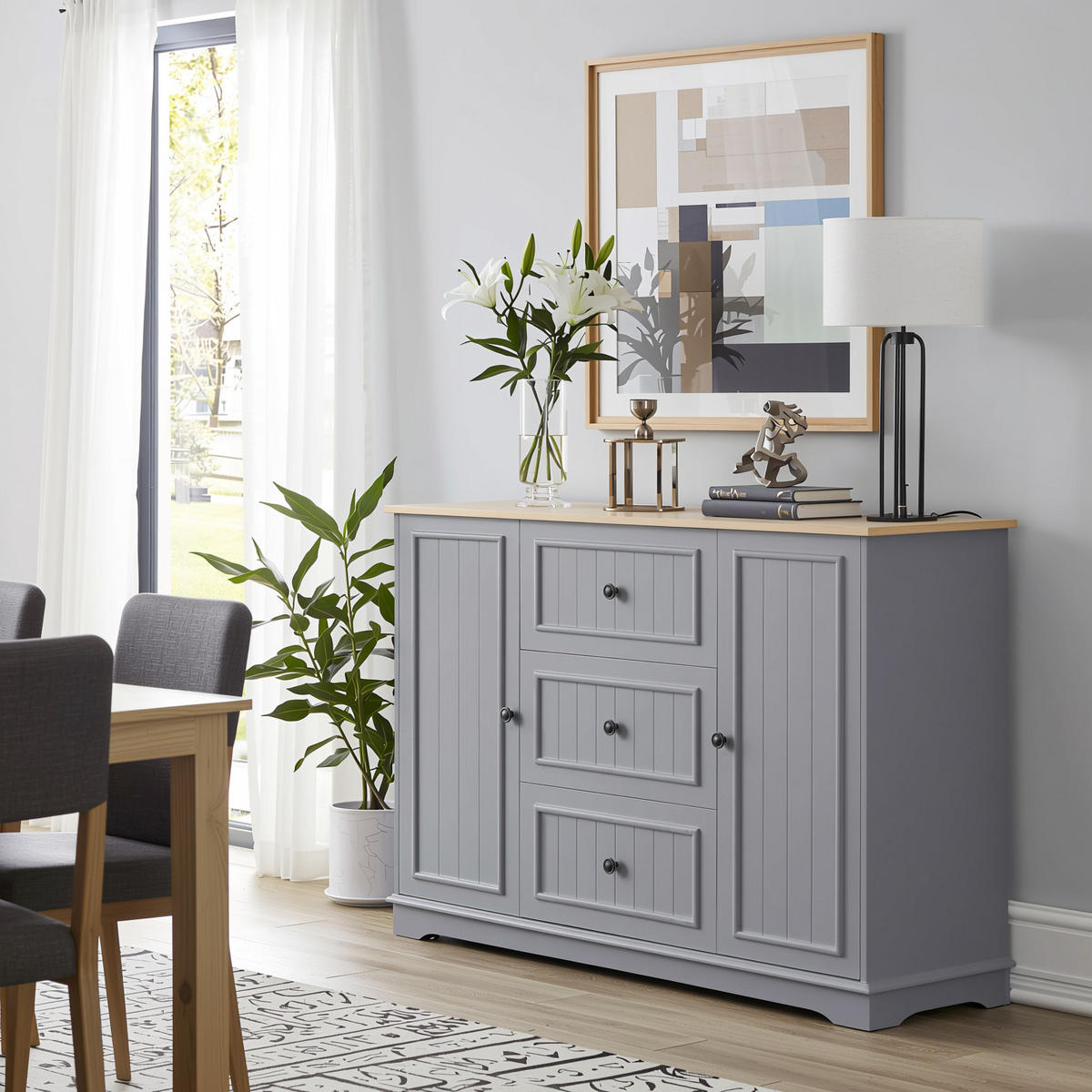 KOMODA se 3 zásuvkami a dvířky v designu lednice - šedá, kompozitní dřevo (126/86/40cm) - Urban Meuble