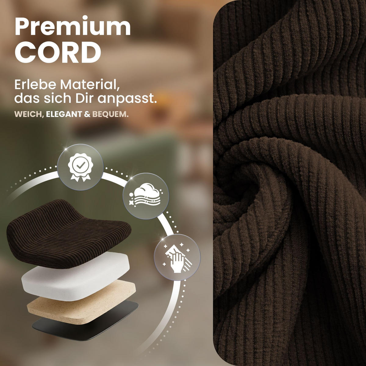 ARMLEHNENSTUHL Cord Dunkelbraun - Dunkelbraun/Schwarz, Textil/Metall (60/81/59cm) - CLP
