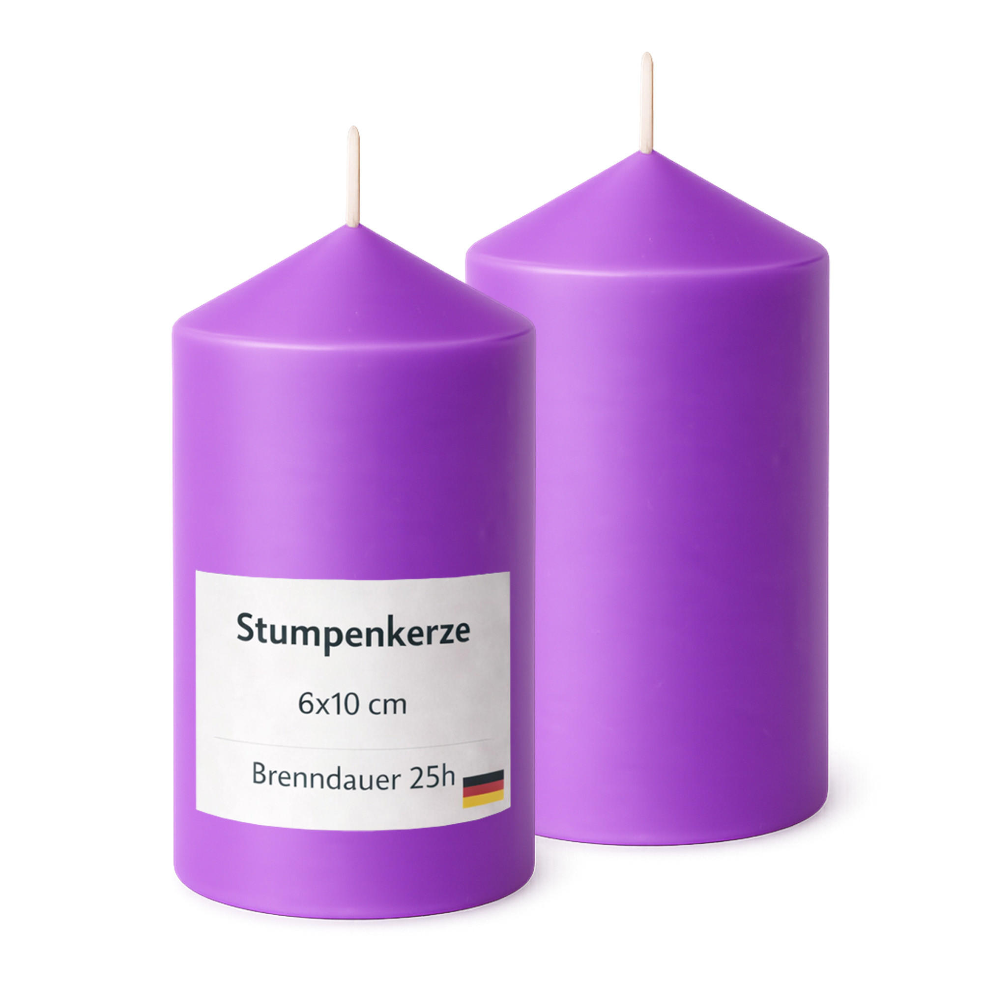 STUMPENKERZEN (2er Pack) Ø6cm x 10cm - Lila - Lila, Naturmaterialien (10cm) - HS Candle