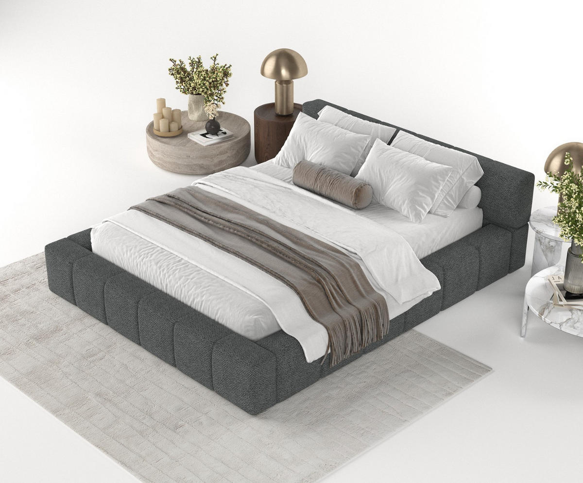 POLSTERBETT Milos mit Stauraum 160/200 cm Anthrazit im Bubble Stoff - Anthrazit/Schwarz, Holz/Holzwerkstoff (160/200cm) - AltaBeds