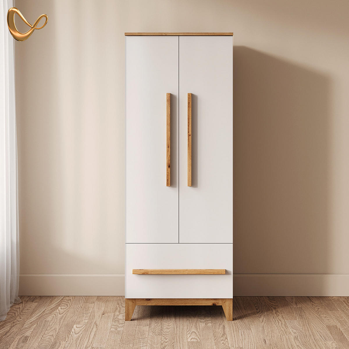 KINDERKLEIDERSCHRANK Mailo Weiß/Artisan 70 x 186.8 cm mit 4 Schubladen - Weiß/Eiche Artisan, Holzwerkstoff (70/186.8/53.4cm) - Livinity®