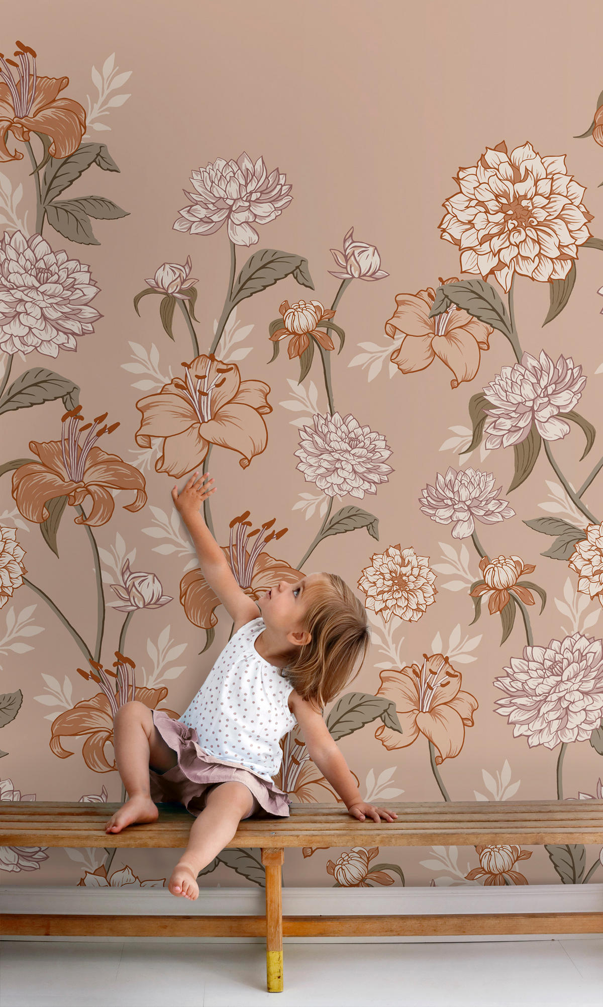 FOTOTAPETE Blumenmuster 150 x 279 cm - Terracotta, Papier (150/279cm) - ESTAhome