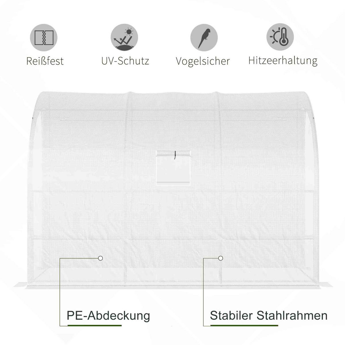 GEWÄCHSHAUS 300/213/150 cm Weiß aus Kunststoff mit 6 Drahtregalen - Weiß, Kunststoff (150/213/300cm) - OKMYHOME