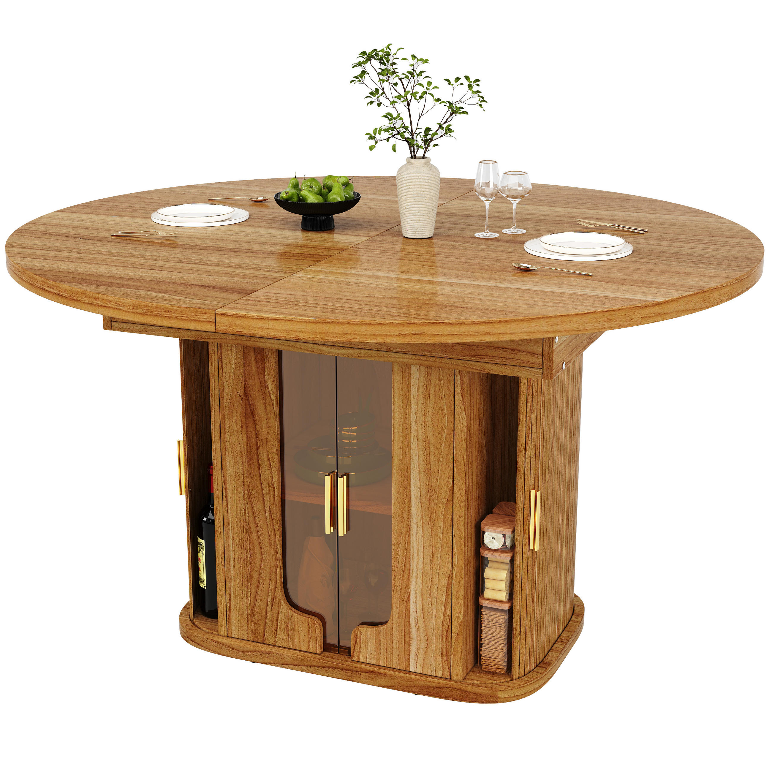 ESSTISCH ausziehbar 118-158/118/77 cm mit Glastüren DE-39614 Walnuss - Walnussfarben, Holzwerkstoff (118/118/77cm) - ComfortXL