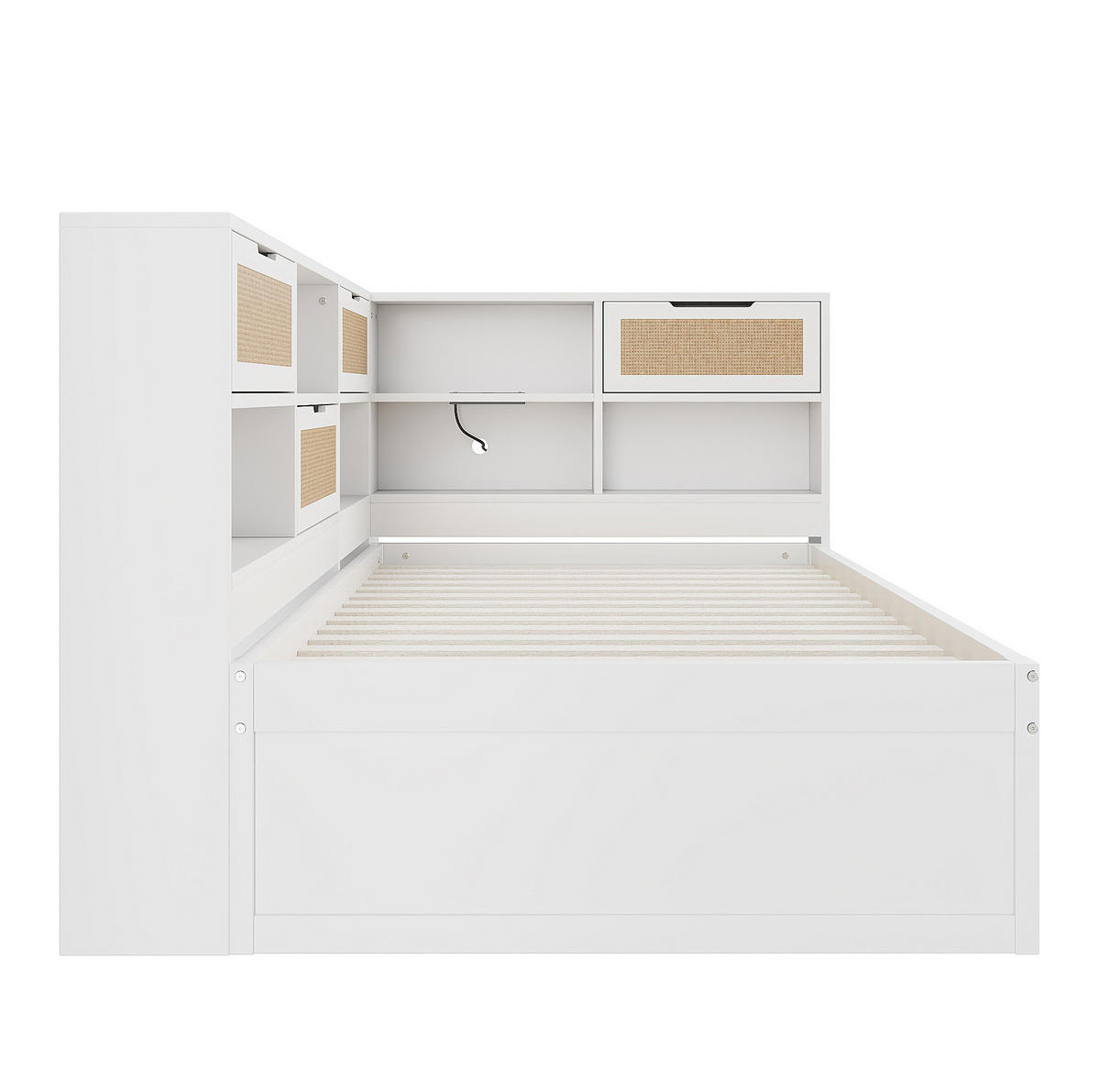 AUSZIEHBETT 90/200 cm Weiß aus Holz mit Stauraum und USB-Anschluss - Weiß, Holz (90/200cm) - Flora Grace