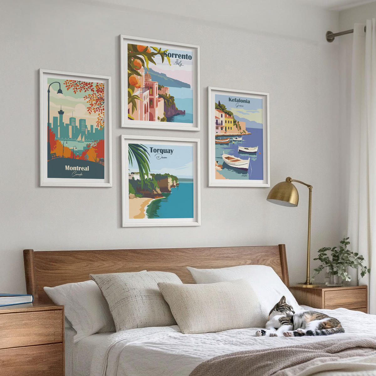 BILDER SET 4er Set - 50x50 cm & 40x60 cm Weißer Rahmen - Retro-Ansichten von Städten auf der ganzen Welt - Weiß, Kunststoff (50/50cm) - TULUP