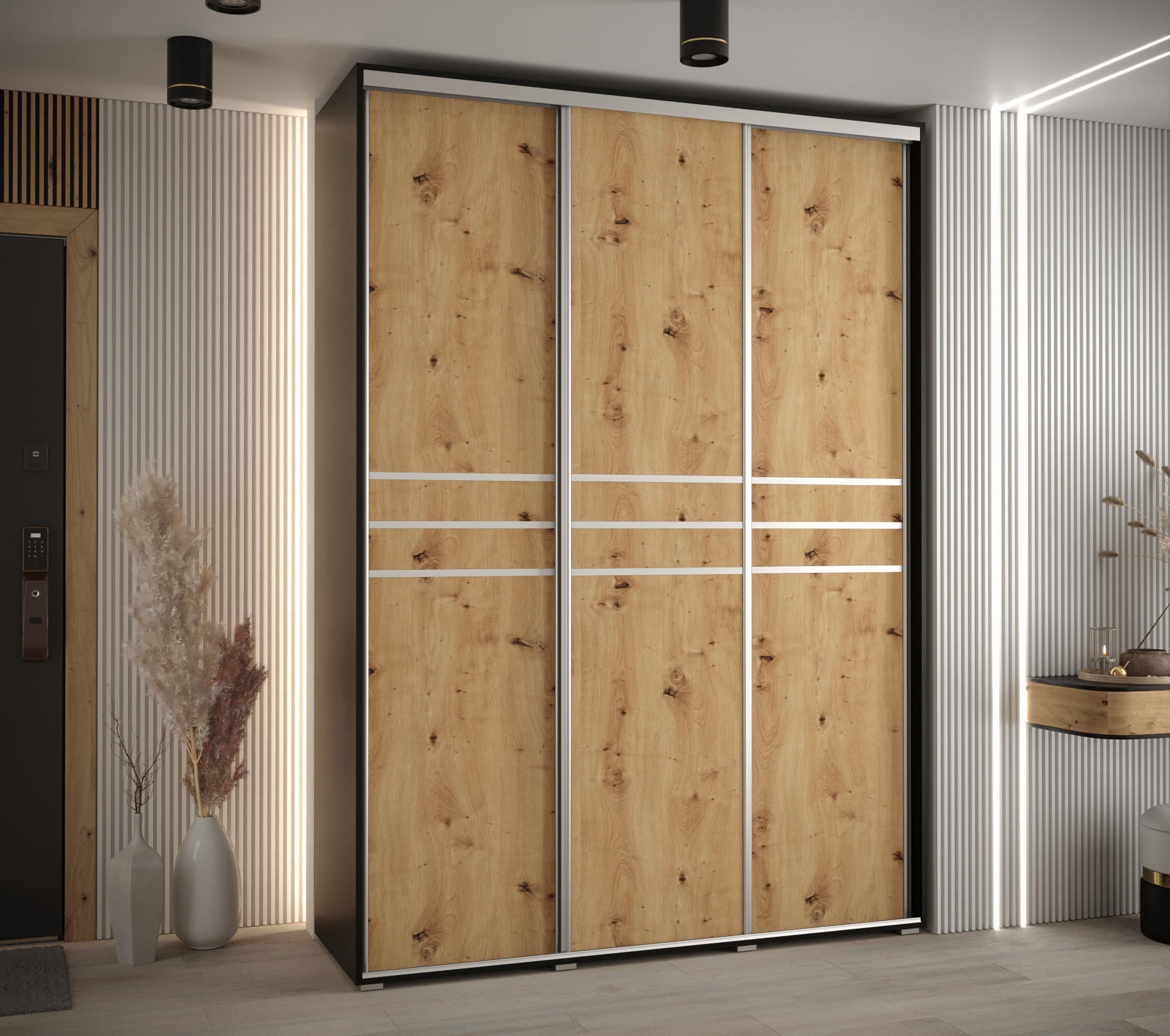 SCHWEBETÜRENSCHRANK 235,2/180/45 3-türig - Silberfarben/Schwarz, Holz/Metall (180/235/45cm) - Abiks Möbel