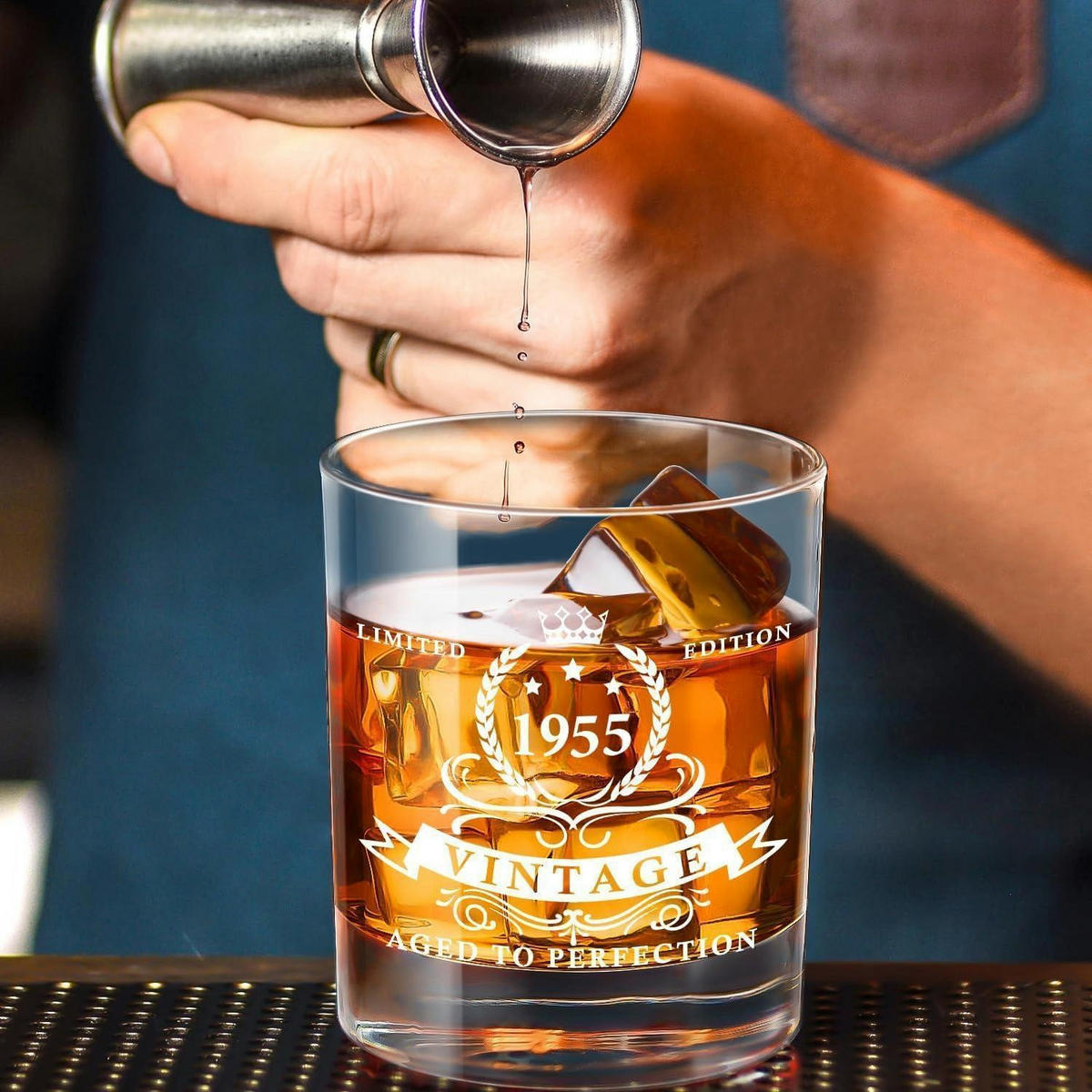 WHISKYGLAS 340 ml im Geschenkkarton aus Holz, Jahrgang 1955 - Transparent, Glas (0.34L)