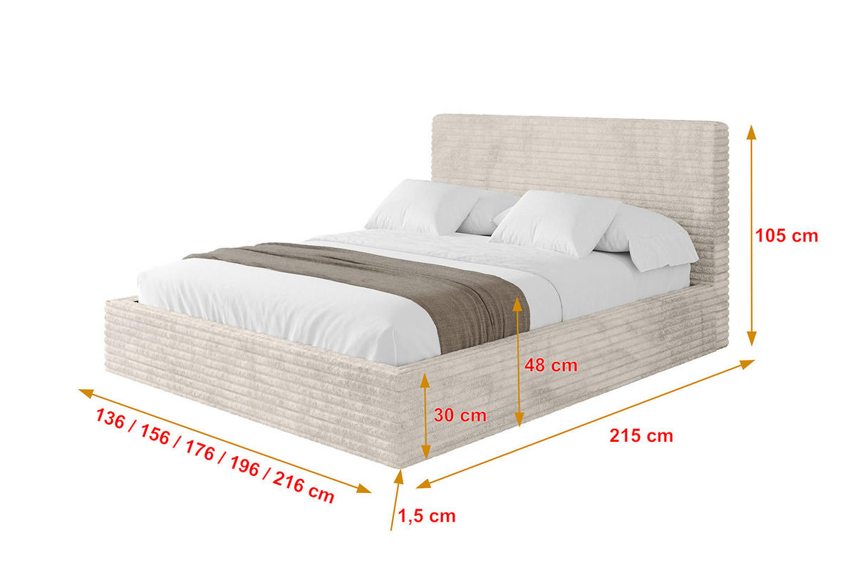 POLSTERBETT mit Bettkasten und Lattenrost, Boxbett ohne Matratze - ALOVA 120x200 Creme - Creme, Holzwerkstoff/Textil (120/200cm) - ALTDECOR