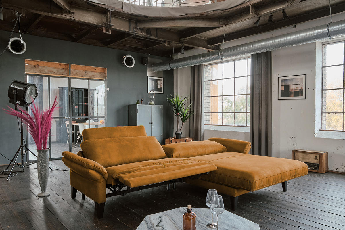 ECKSOFA MIT MOTORISCHER RELAXFUNKTION MALTA Rotbraun Webstoff - Rotbraun/Cognac, Buchenholz/Textil (302/175cm) - KAWOLA