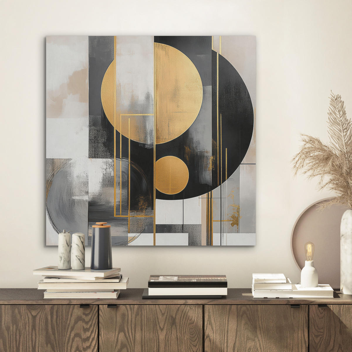 AKUSTIKBILD Abstrakt - Gold - Silber - Formen - Ästhetisch - Modern Wandbilder 60x60 cm - Goldfarben, Kunststoff (60/60/0.9cm) - MuchoWow