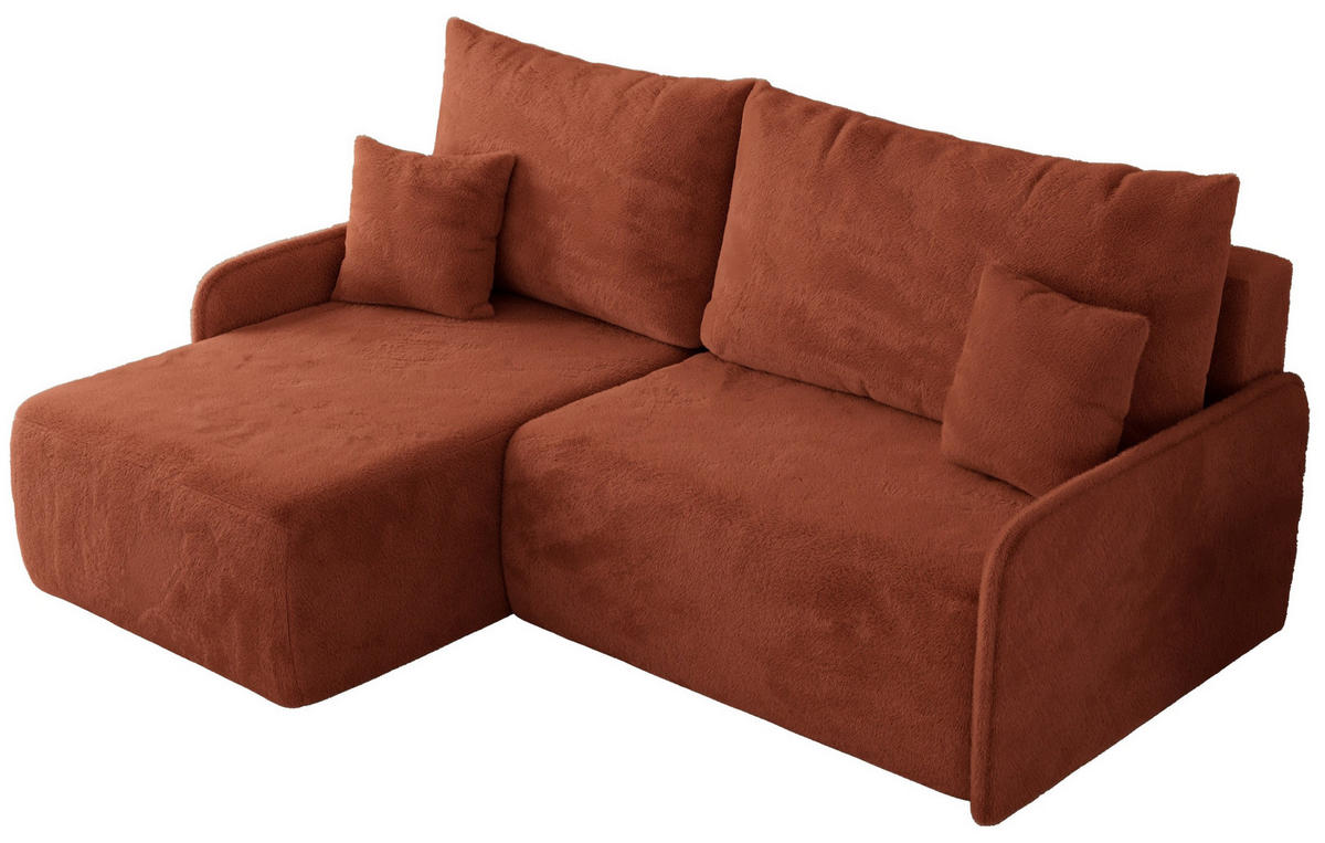 ECKSCHLAFSOFA ARPA L Orange Plüsch - links - Schwarz/Orange, Kunststoff/Textil (198/150cm) - MKS