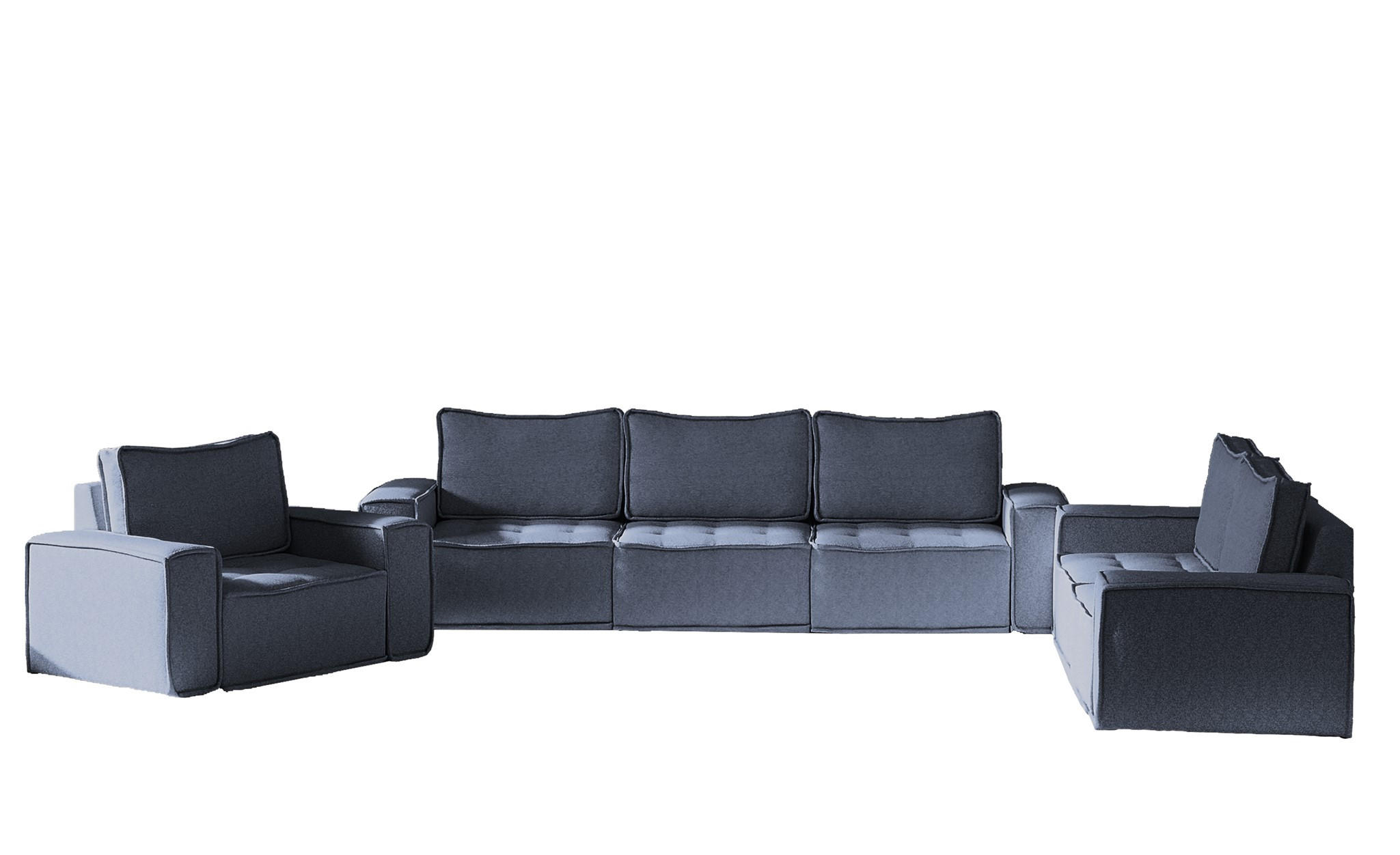 SOFASET Sande 3-2-1 In Raven - Blau, Holzwerkstoff/Textil (292/85/90cm) - Fun Möbel