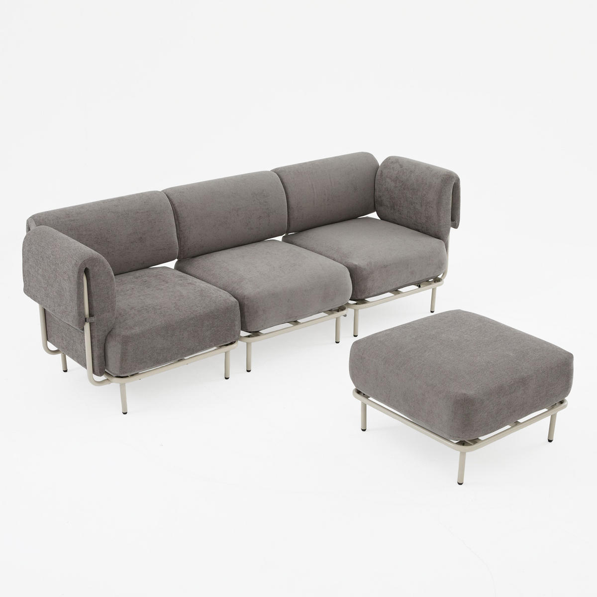 ECKSOFA L-Form modular mit Hocker, DE-42607, Grau - Grau, Metall (251/155cm) - ComfortXL