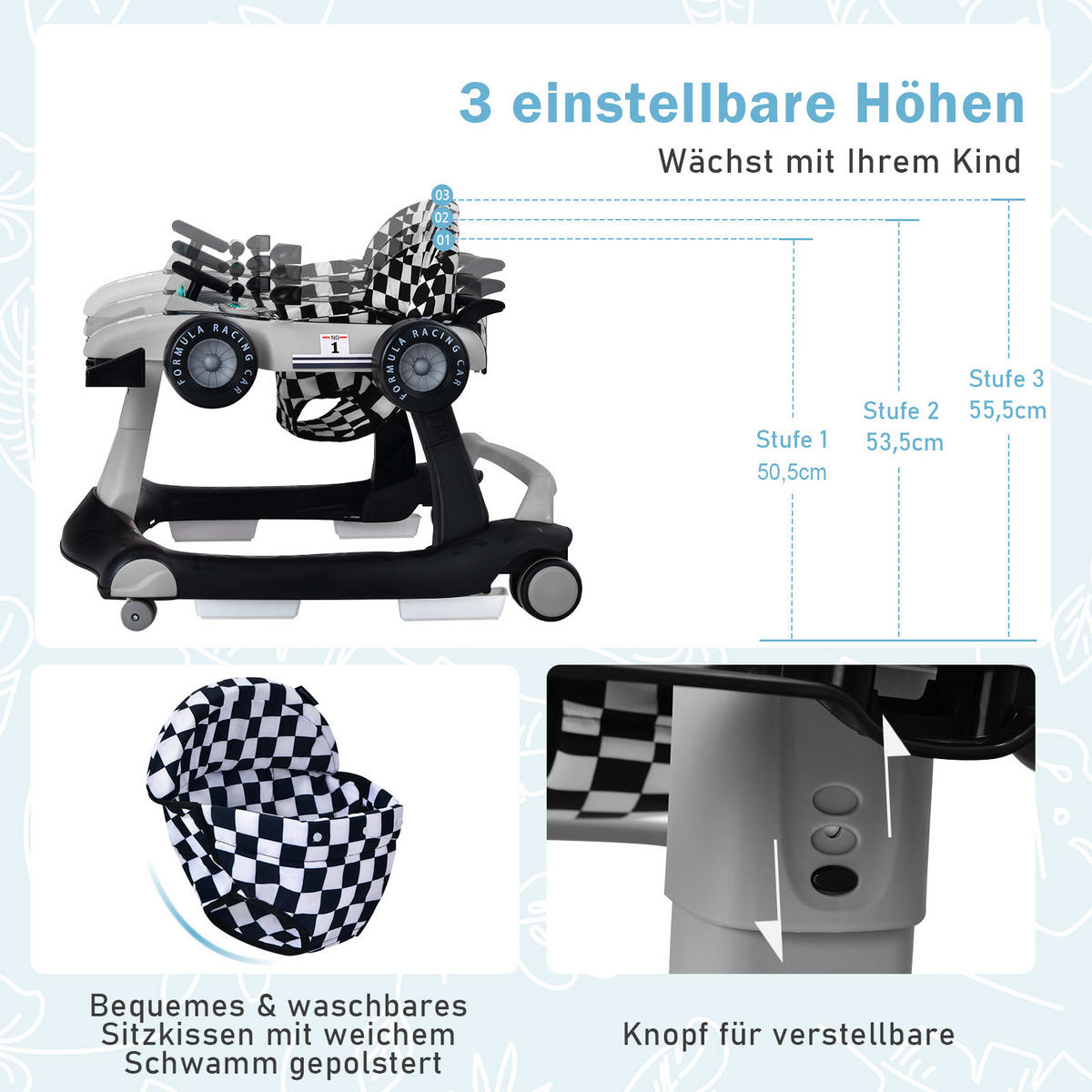 LAUFLERNWAGEN Klappbar Grau - Grau, Kunststoff (64/56/76cm) - COSTWAY
