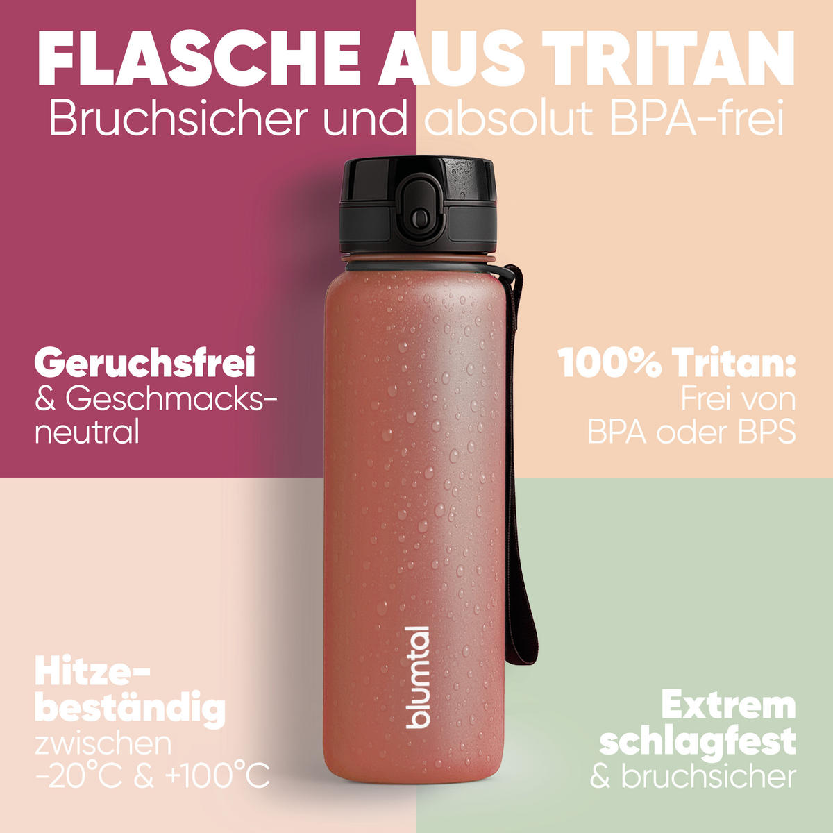 TRINKFLASCHE 0,5L - auslaufsichere - 1-Klick-Verschluss - BPA - freie - Mauve - Mauve, Kunststoff (0.5L) - Blumtal