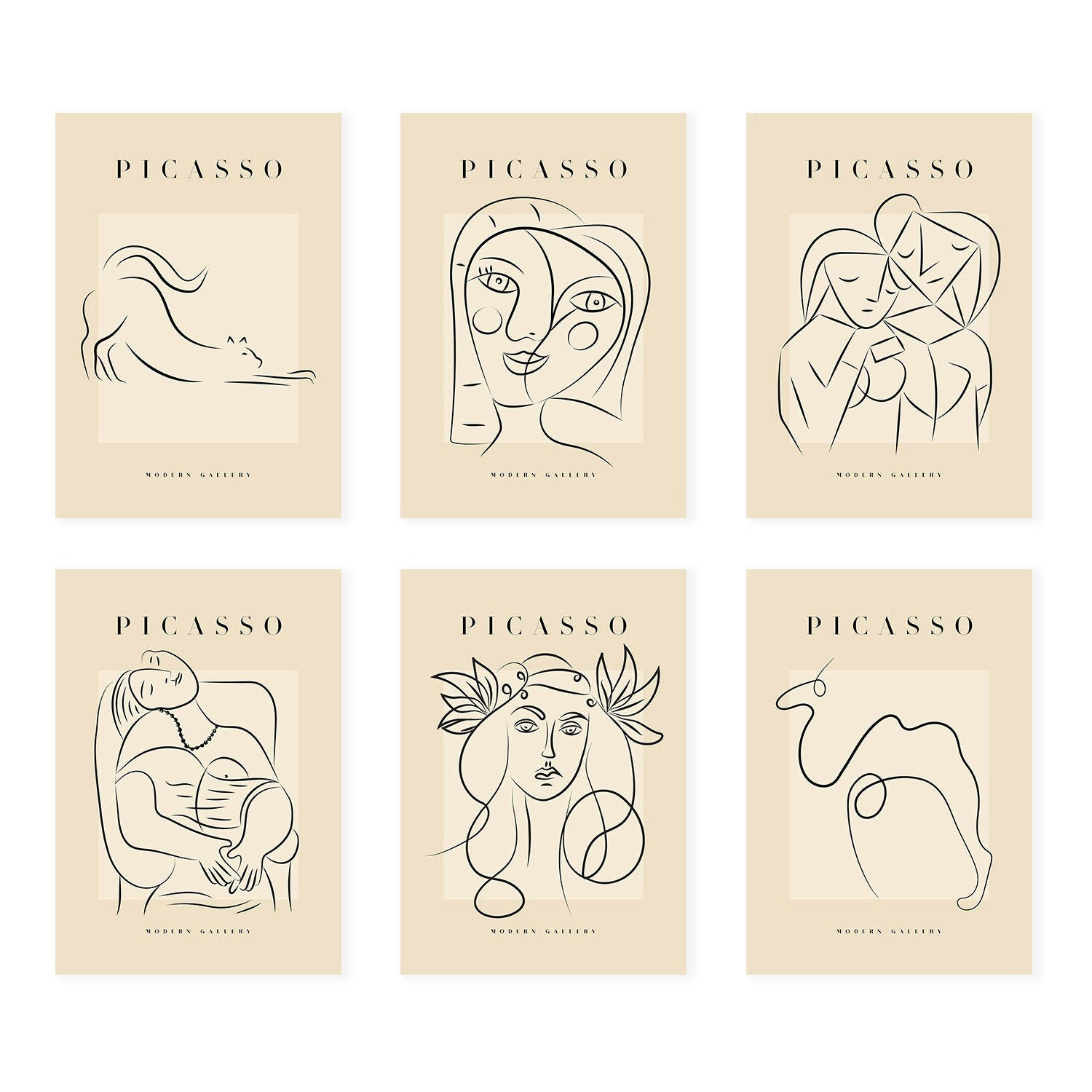 POSTER Set Mit 6 Illustrationen Von Pablo Picasso Weiblich A3 Rahmenlos - Klar, Papier (29/3cm) - Nacnic