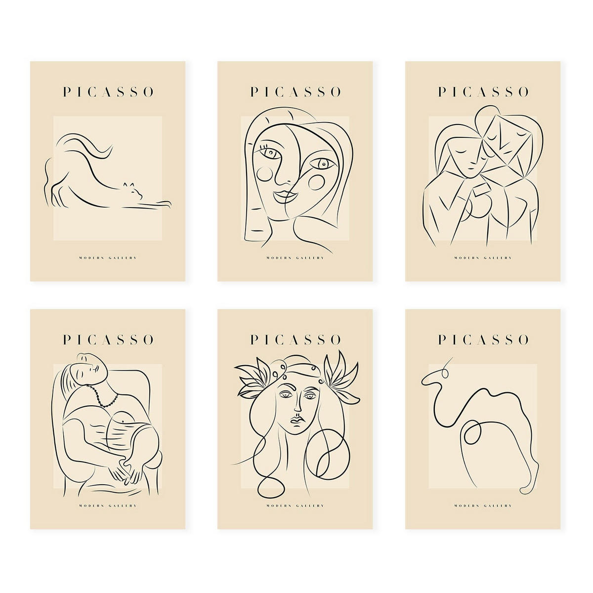 POSTER Set Mit 6 Illustrationen Von Pablo Picasso Weiblich A3 Rahmenlos - Klar, Papier (29/3cm) - Nacnic