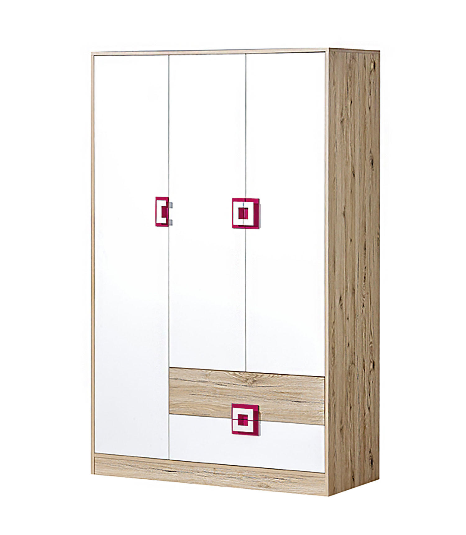KLEIDERSCHRANK Nico 3 Eiche hell / Weiß-Farbapplikation Pink 120 / 50 / 190 cm - Hellbraun/Weiß, Holz/Holzwerkstoff (120/190/50cm) - Feldmann-Wohnen