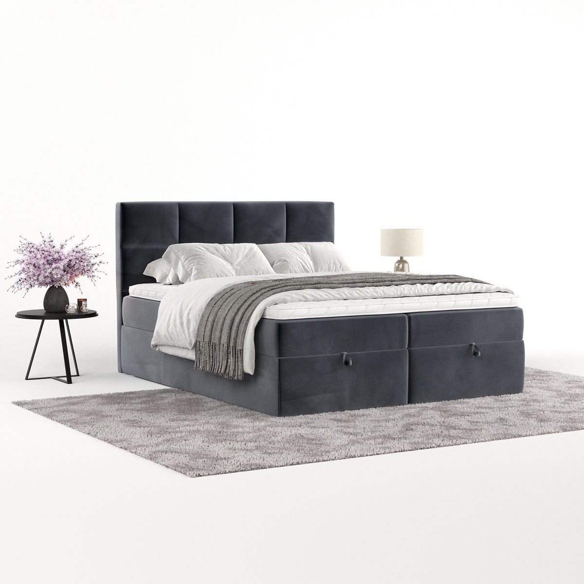 BOXBETT Velto 140/200 cm Dunkelgrau im Kronos Stoff - Dunkelgrau/Schwarz, Holz/Holzwerkstoff (140/200cm) - AltaBeds