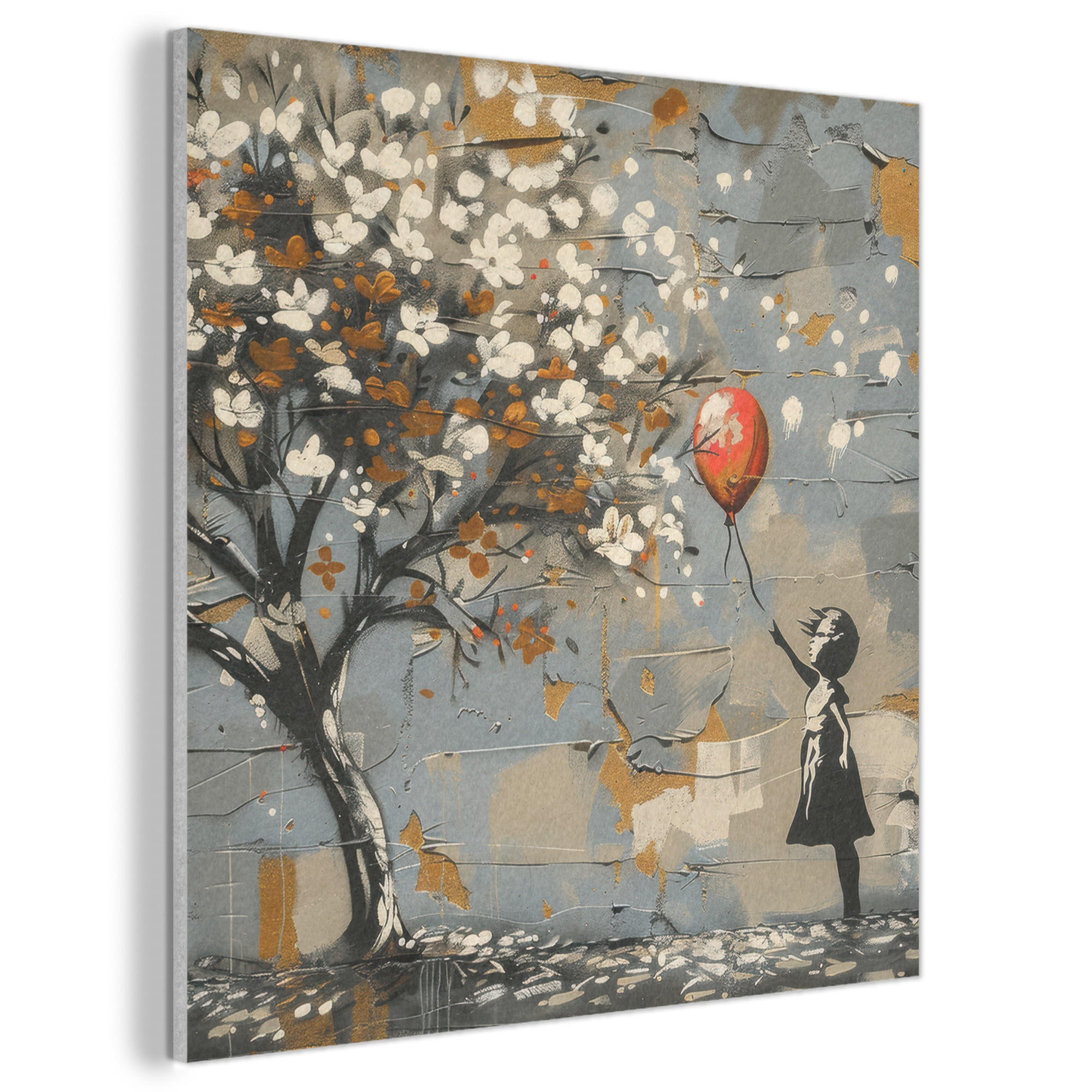 MuchoWow AKUSTICKÝ OBRAZ Strom - graffiti - Banksy štýl - dievča s balónom 80x80 cm