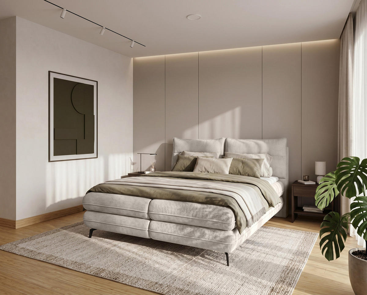 BOXBETT Verse 140 x 200 Einzelbett mit hochwertiger Bonell-Matratze und Topper T30 - Beige - Beige, Holz (140/200cm) - Homesy