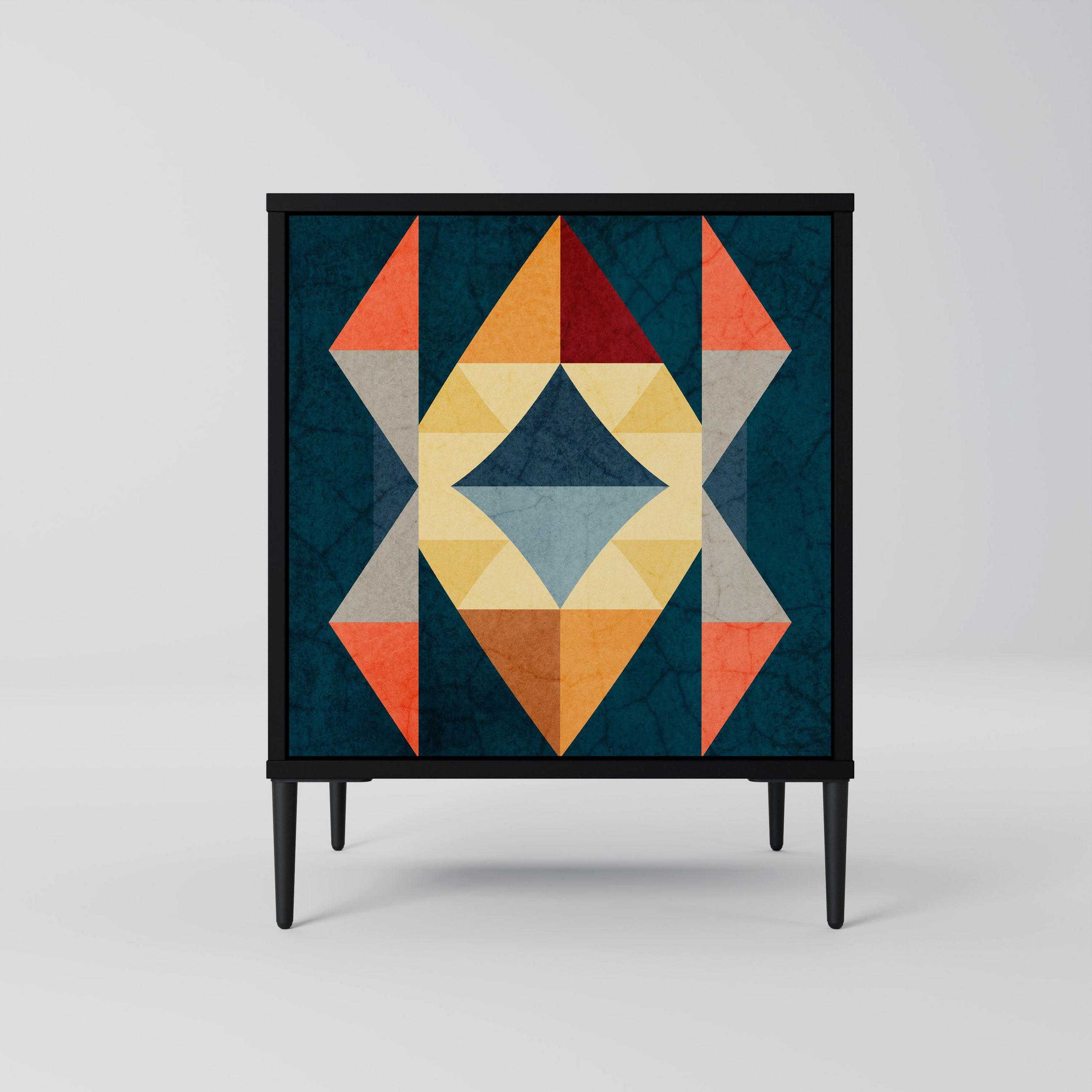 SIDEBOARD CRACKED ILLUSION, Schwarz, 57,5x42x72,5 cm, Schwarze Metallfüße - Multicolor/Schwarz, Holzwerkstoff/Metall (57.5/72.5/42cm) - SpaceRebels