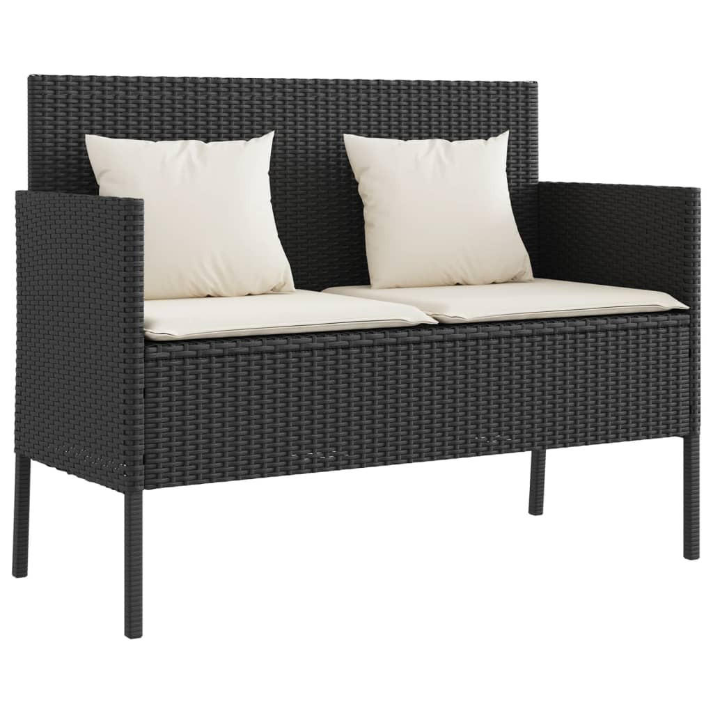 GARTENBANK mit Kissen Schwarz Poly Rattan - Creme/Schwarz, Kunststoff (113/87/61cm) - furnicato