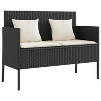 GARTENBANK mit Kissen Schwarz Poly Rattan - Creme/Schwarz, Kunststoff (113/87/61cm) - furnicato