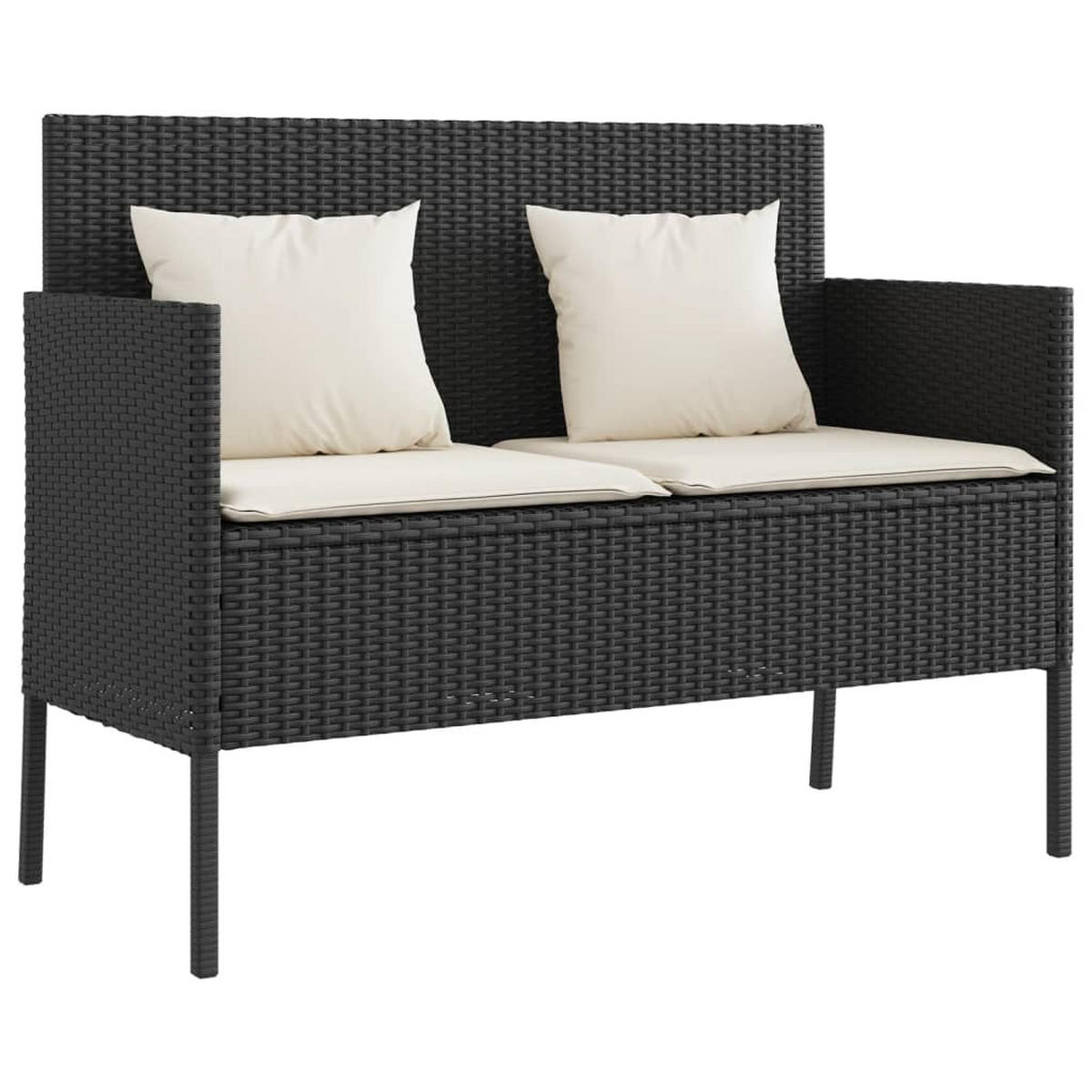 GARTENBANK mit Kissen Schwarz Poly Rattan - Creme/Schwarz, Kunststoff (113/87/61cm) - furnicato
