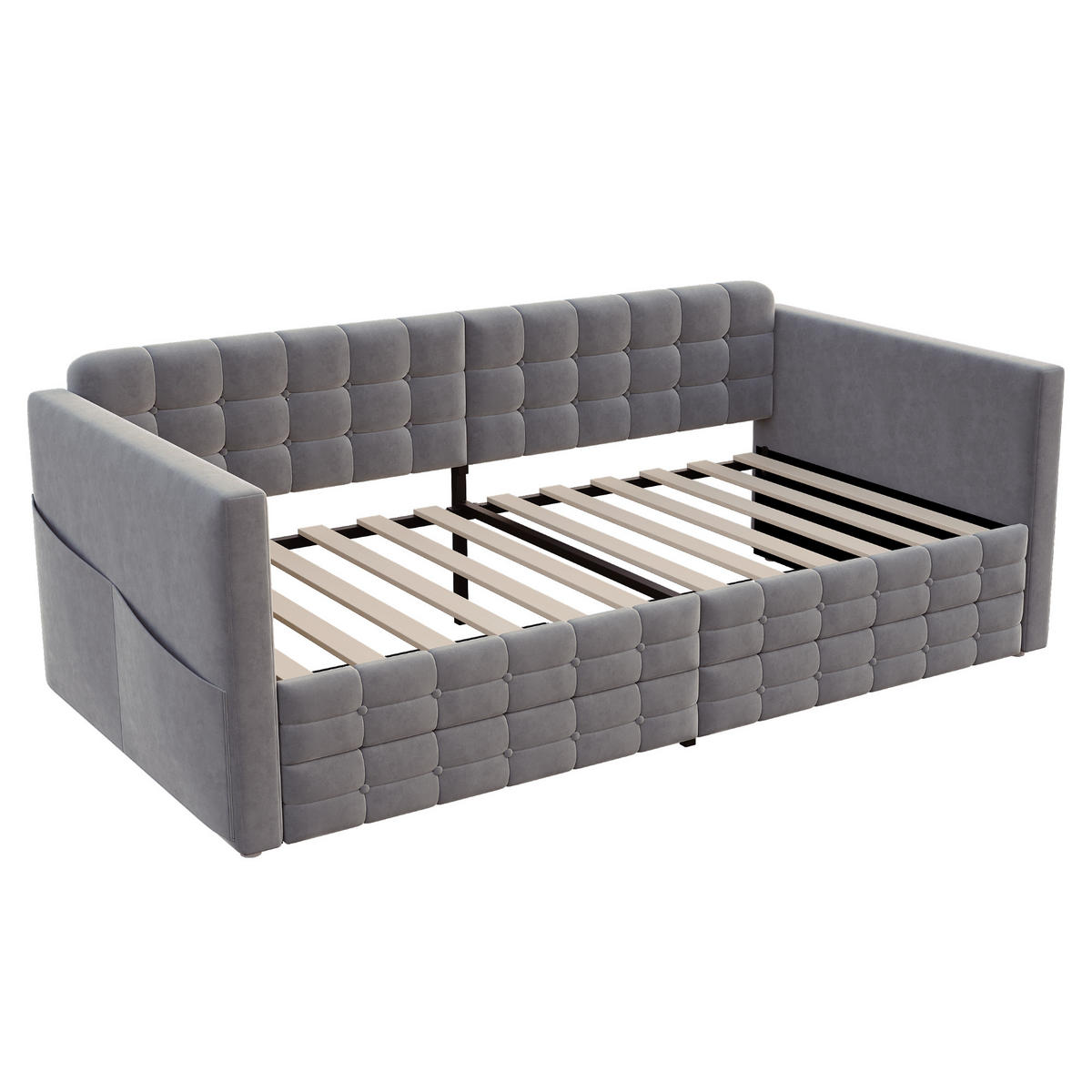 POLSTERBETT 90/190 cm Grau Schlafsofa mit Stauraum und 2 Schubladen - Grau, Textil (90/190cm) - OKWISH