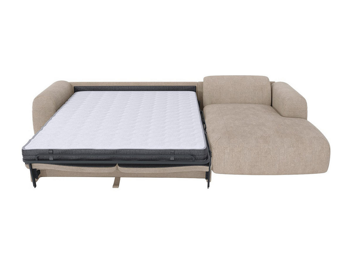 ECKSOFA mit Schlaffunktion - Ecke rechts - Cord fein gerippt - Beige - POGNI - Beige, Textil (299/165cm) - Vente-Unique