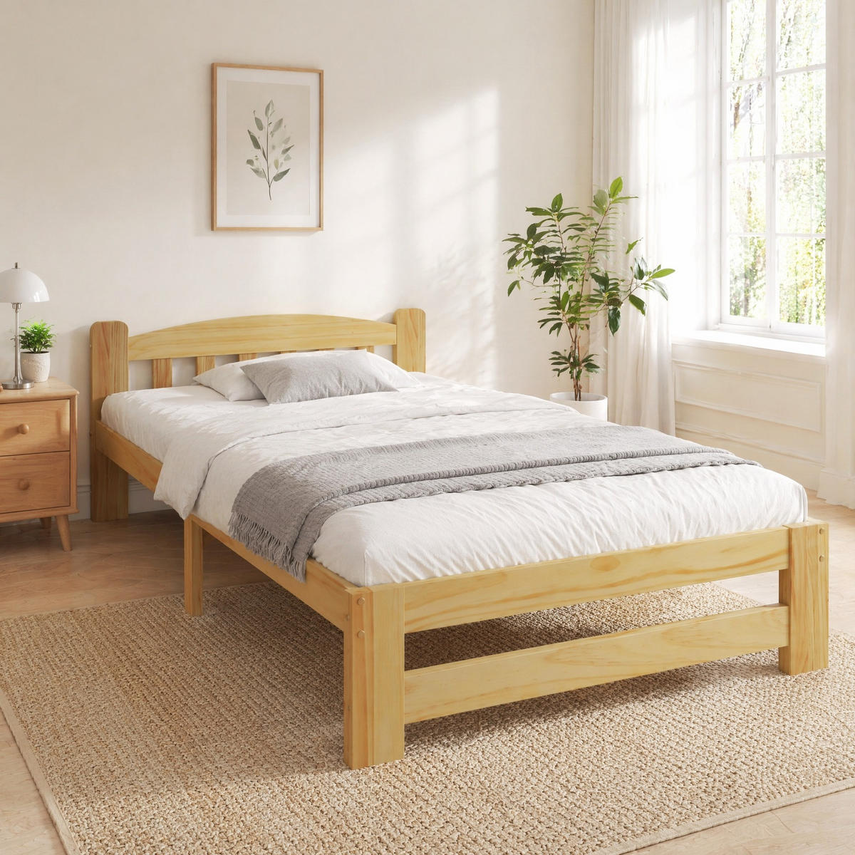 JUGENDBETT 90/200 mit Lattenrost und Kopfteil in Natur - Naturfarben, Holzwerkstoff (90/200cm) - EVRYAE